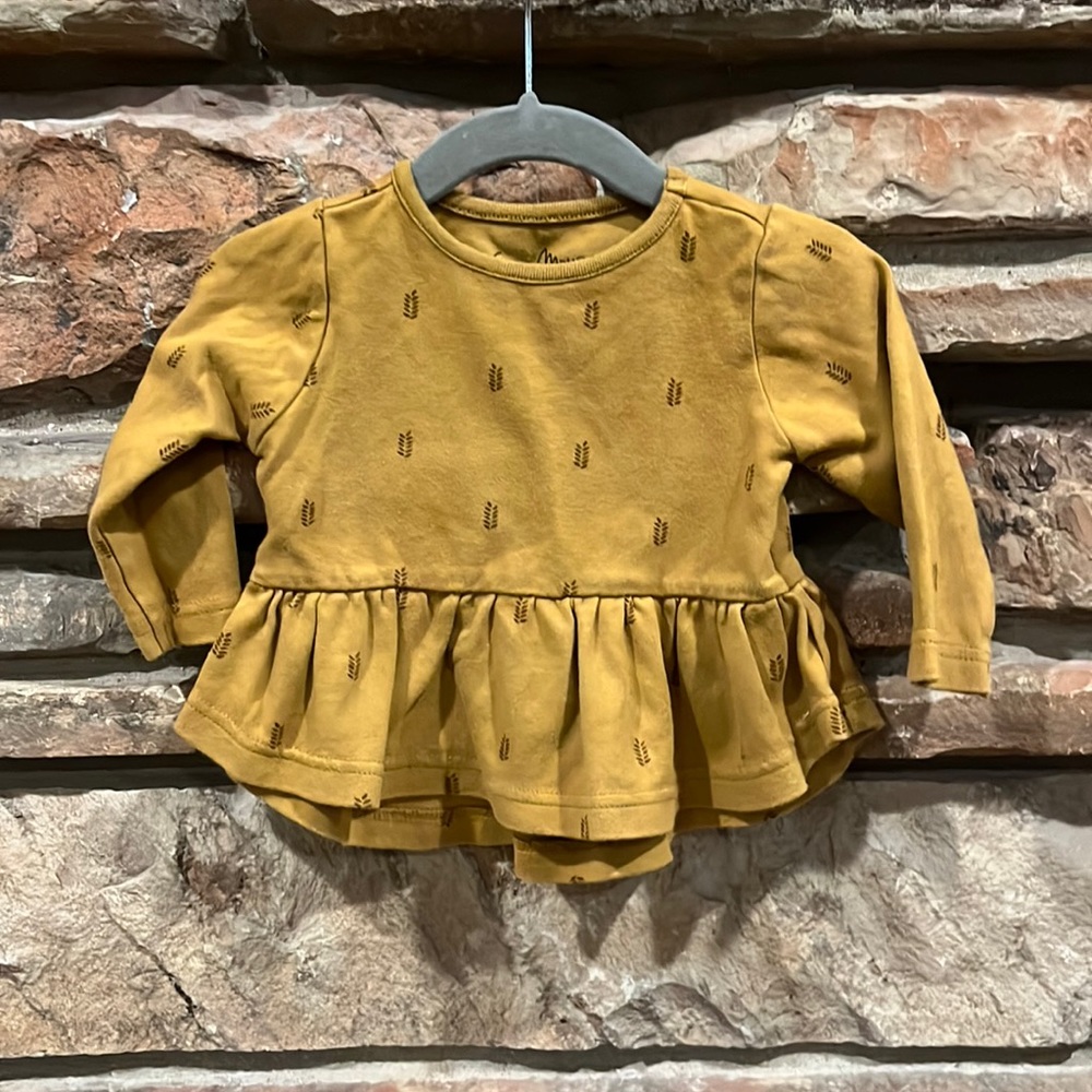 Mustard Long Sleeve Peplum Top for Kids